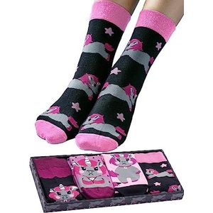 corimori Gr. 36-42 grappige anime katoenen sokken set van 4 in geschenkverpakking, ""Ruby"" de punk-eenhoorn, 36-42