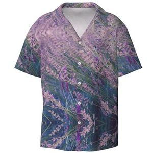 YJxoZH Paarse Lavendel Veld Print Heren Jurk Shirts Casual Button Down Korte Mouw Zomer Strand Shirt Vakantie Shirts, Zwart, M