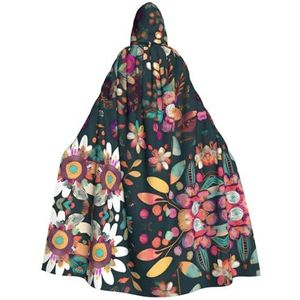 Kleurrijke boho bloemenprint unisex volledige lengte capuchon mantel feestmantel perfect voor carnaval carnaval cosplay