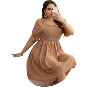 voor vrouwen jurk Plus jurk met gesmokte ruches en pofmouwen (Color : Khaki, Size : 0XL)