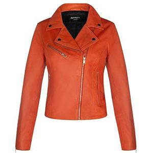 Dames lederen jas klassieke biker stijl echt leer vrouwen jas, Oranje, XL