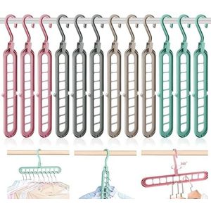 BITEFU 12 stuks 9-in-1 kleerhanger, ruimtebesparend, 360 graden draaibaar, magische kleerhanger, meerdere beugels, getrapt, kleding, kledinghanger, organizer voor kledingkast, closet (4 kleuren)