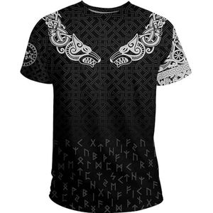 Nordic Ouroboros Rune Totem T-shirt, Unisex Klassiek Harajuku 3D-print Pullover met Trekkoord en Capuchon, Fall Outdoor Sports Celtic Pagan Black Zip Jacket(Color:T-shirt,Size:4XL)