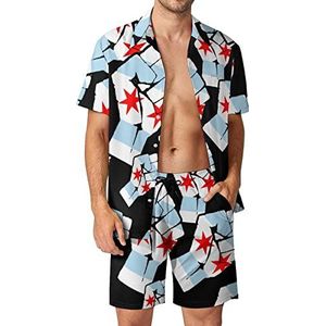 Verhoogde Vuist Chicago Vlag Hawaiiaanse Sets voor Mannen Button Down Korte Mouw Trainingspak Strand Outfits XS
