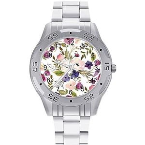 Roze en paarse Wildflower Heren Polshorloge Mode Sport Horloge Zakelijke Horloges met Roestvrij Stalen Armband, Stijl, regular