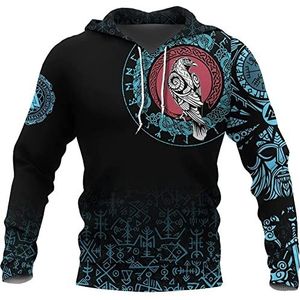 Viking Tattoo Pullover Set Met Korte Mouwen, Nordic Rune Odin Raven 3D Print Herfst Sport Streetwear, Outdoor Losse Middeleeuwse Mode Casual Lange Mouw
