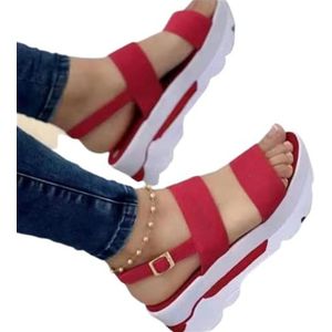 Dames Zomer Sandalen 2022 Platform Sandalen Sleehak Casual Strand Schoenen Plus Maat Dames Sandalen,Rood,36