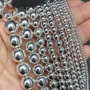 Natuursteen kralen gladde zwarte hematiet ronde losse kralen voor sieraden maken DIY armbandaccessoires 15'' 2/3/4/6/8/10/12 mm-zilver-4 mm (ongeveer 100 stuks)