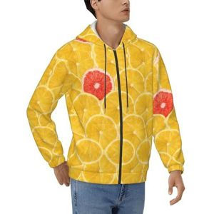 YQxwJL Zomer Citroen Print Casual Lange Mouw Hoodie Voor Mannen, Zip Hooded Sweatshirt, Trekkoord Hoodies Met Zak, Zwart, XXL