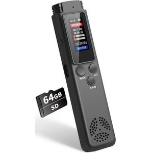 ASINNO 64 GB digitale spraakrecorder, spraakgestuurd, mp3-speler, USB-C, ruisonderdrukking, wachtwoordbeveiliging