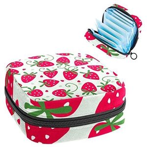 Maandverband Opbergtas,Draagbaar maandverband Opbergzak,Rood Sweety Strawberry Pattern, Meerkleurig, 4.7x6.6x6.6 in/12x17x17 cm
