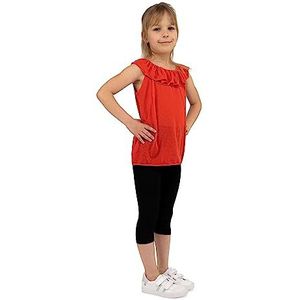 looksy Meisjesleggings - Capri zomerbroek in basic stijl, 19 kleuren, ondoorzichtig, comfortabel, dagelijkse kleding, zacht, ademend katoen, maten 3 tot 13 jaar (98 tot 158 cm), zwart, 128