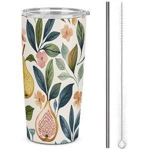 AQRJLPM Vijgen en peren autobeker roestvrij stalen beker met rietje en deksels lekvrij geïsoleerde roestvrijstalen reiskoffiemok pobtable voor koude warme dranken kamperen