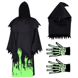 Reaper Halloween kostuum, zwarte Reaper mantel - Reaper Halloween kindercape - Glow In The Dark Death Reaper Halloween-vakantiekostuums voor feesten, cosplay, toneelvoorstellingen