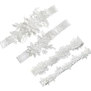 XZEIT 4 stuks bruiloft kousenband voor bruiden, bruids kanten been kousenband, bloem kant elastische Wit kousenbanden, geschikt voor bruiden, bruidsmeisjes, bruiloften, dagelijkse decoratie (Wit)