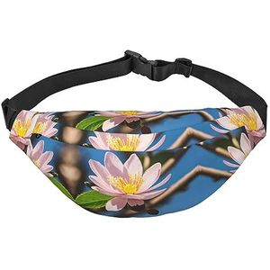 Waterdichte polyester heuptas met - lichtgewicht en duurzame cross body tas voor mannen en vrouwen paarse vlinder en bloemen, Roze amandelbloesem, Eén maat