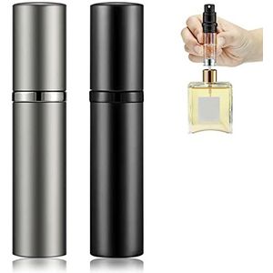 Colexy 5 ml parfumverstuiver, navulbaar, leeg, reisparfum, mini-draagbare spuitfles, parfumhouder, zakverstuiver, parfumflessen (zwart + grijs)