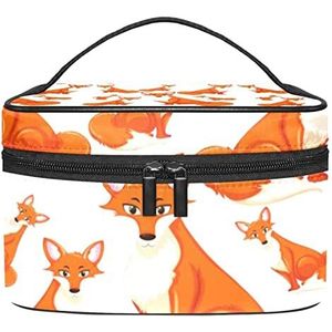 Shrewd vossen kijken naar je oranje patroon reizen make-up tas voor vrouwen en meisjes beauty tas cosmetica zakjes