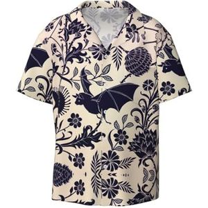 TyEdee Vleermuisprint print heren korte mouwen overhemden met zak casual button down shirts business shirt, Zwart, 4XL