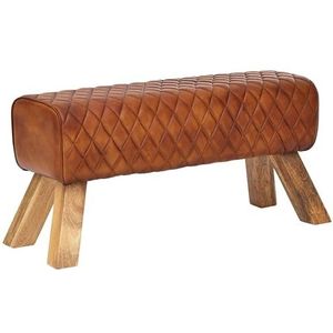 FineBuy Bankje Leer/Massief Hout 89 x 46 x 35 cm Bruin | Zitbankje Slaapkamer Eetkamer | Gangbankje Maximaal draagvermogen: 180 kg