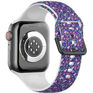 Zachte sportband compatibel met Apple Watch 42 / 44 / 45 / 49 mm (lente vlinders, libelle bloemen), siliconen armbandje, accessoire voor iWatch