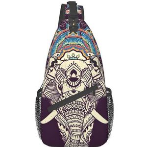 EdWal Grijze geruite lijnen print borsttas dagrugzak cross body tas,Sling rugzak crossbody tas, voor buiten wandelen reizen, Stijlvolle Boho Kaart Olifant, Eén maat