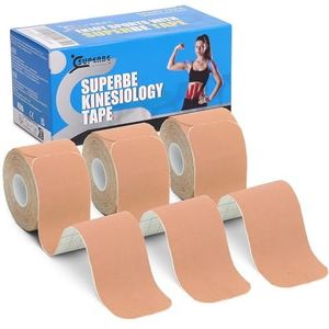 SUPERBE Kinesiotape, voorgesneden elastische kinesiotape, 3 rollen, 5 cm x 5 m (beige)