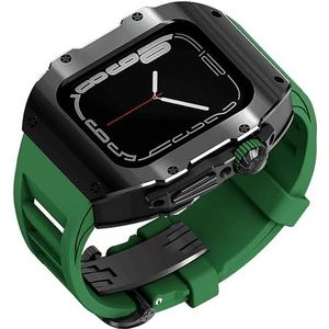 OFWAX Roestvrij stalen horlogekast Rubber Band Mod Kit, Voor Apple Watch Series 9 8 7 6 5 4 SE Vervanging, Mannen Horloge Case Bandjes Sluiting, Voor Iwatch Series 45mm 44mm Accessoires, 44mm, agaat