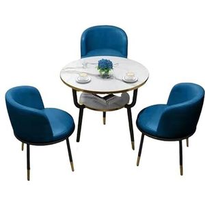 Elaineeu Eenvoudige kleine ronde tafel keuken eettafel set moderne ronde ontbijt bar ronde meubels tafel en stoel set (diepblauw, 80cm-tafel+3xstoel)