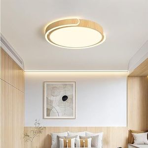 LONGDU Moderne LED-inbouwplafondlamp, dun rond dicht bij plafondlamp, houtnerf laag profiel lichtarmatuur 3 kleuren dimbare plafondlamp for slaapkamer kantoor trappen hotel woonkamer keuken hal (Colo