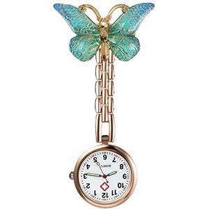Yojack Gepersonaliseerd zakhorloge vlinder rose goud legering klein pin-zakhorloge verpleegkundige arts ziekenhuis cadeau horloge klok gegraveerd horloge (kleur: blauw)