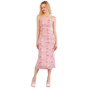 jurken voor dames Bloemenprint Ruched Sla Trim Mesh Cami-jurk - Boho-stijl, mouwloos, slim fit (Color : Multicolore, Size : Small)