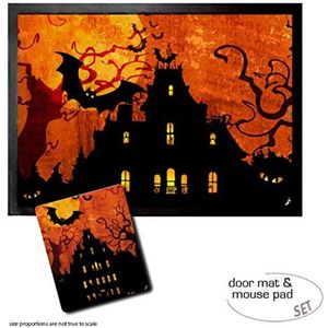 1art1 Halloween, Spooky House And Blood Moon Deurmat (70x50 cm) + Muismat (23x19 cm) Cadeauset