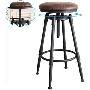 Barkrukken Rustieke draaibare barkruk stoel in hoogte verstelbaar met lederen gevoerde voetsteun, pub eetkamerstoel metalen poten Meubilair