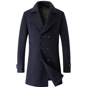 Wollen Herenjack Klassieke Erwtjas Met Dubbele Rij Knopen Winddichte Winterjas Warme Gewatteerde Gevoerde Uitloper (Color : Navy, Size : Men-2XL)