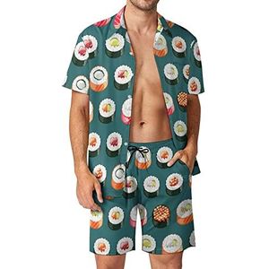 Sushi Set Hawaiiaanse sets voor mannen Button Down Trainingspak met korte mouwen Strand Outfits L