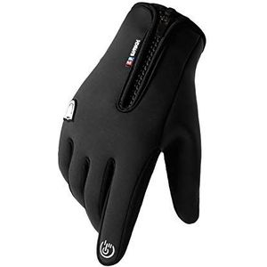 floatofly Winter Gloves Anti-slip Warm Knitted Gloves,Unisex Winter Windproof Waterproof Touch Screen Zip Warm Cycling Skiing Gloves Black L
