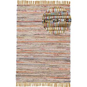 carpetfine Vloerkleed Plat Geweven Kilim Chindi Geel 60x110 cm | Modern tapijt voor woonkamer en slaapkamer