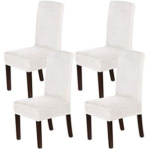 Dining Room Chair Covers Set of 2/4/6, Stretch Velvet Removable Dining Chair Protector Decoration Cover Seat Slipcovers for Hotel, Banquet, Kitchen, Restaurant, Home Decoration (4 PCS,Teeth White)