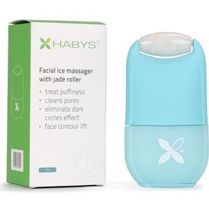 HABYS IJsmassageapparaat voor gezicht en lichaam met rozenkwarts roller | siliconen | kleur blauw | verkoelend, verstevigend & lymfedrainage