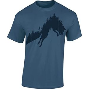 Jager T-shirt mannen - bosvos/walking hert - cadeau voor jagers - jacht T-shirt heren - jager kleding jacht accessoires, Denim blauw - bosvos, 5XL