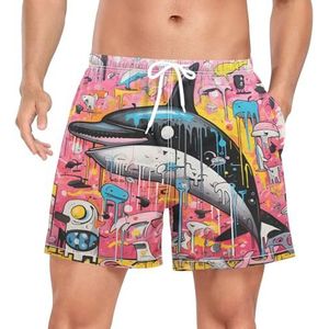 Wzzzsun Kleurrijke Roze Dolfijn Vissen Mannen Zwembroek Board Shorts Sneldrogende Trunk met Zakken, Leuke mode, XL