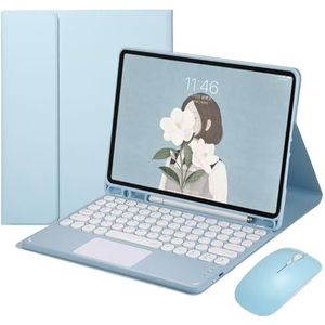 Toetsenbordhoes voor iPad Air 7e generatie 11 inch (M3) 2025, Magnetisch Afneembaar Draadloos Toetsenbord met Bluetooth Muis,Blauw