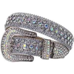 Unisex Cowgirl Bling Studded Leren Riem - Glanzende Pailletten, Strass & Western Zilveren Gesp For Jeans/Broeken(Silver,110cm/43"")