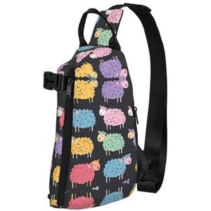 OdDdot Panda Print Unisex Sling Rugzak Crossbody Schoudertassen Vrouwen Mannen Reizen Dagrugzakken Sport Borst Tas, Schattig kleurrijk schaap cartoon patroon, Eén maat