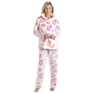 Camille Wit Superzacht Fleece Roze Hart Print Pyjama Set 38-40