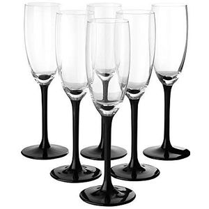 SOLAVIA Champagne Glazen Fluit, Pack van 6 Champagne Fluiten Zwarte Stam Wijnglazen voor Eettafel 180ml