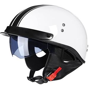 Retro Motorcycle Half Helmet,Open Face Motorcycle Helmet with Hat Sun Visor,Helmets for Youth Men and Women,for Motorbike Moped Scooter ATV Half Helmet,DOT/ECE Certified D,L=57-58cm