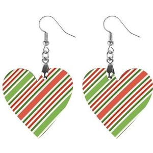 Kerst Rode Groene Strepen Leuke Hartvormige Hanger Oorbellen Voor Vrouwen Lichtgewicht Houten Oorbellen Mode-sieraden Geschenken