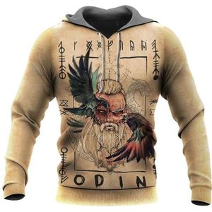 3D All Over Printed Noorse Mythologie Odin Raven Huginn en Muninn Tattoo Hoodie Viking Pullover Sweatshirts(5XL)